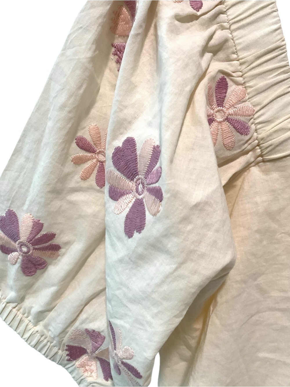 Cream Embroidered Puff Sleeve Cottagecore Boho Babydoll Blouse Size S - Picture 2 of 5